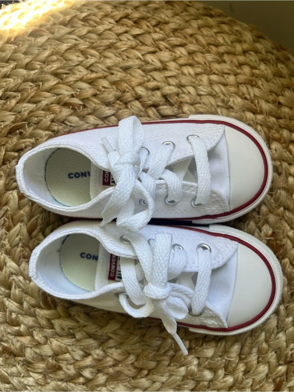 Converse Kids White Canvas Low-Top Sneakers with Red Stripe